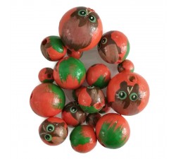 Animals Wooden beads - Owl - Orange and green Babachic by Moodywood