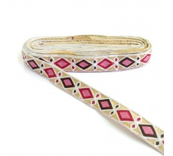 Broderies Broderie Indienne - Losanges - Blanc, fuchsia, marron et rose - 30 mm babachic