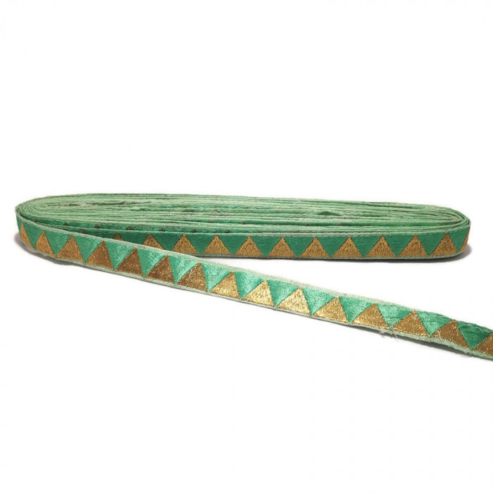 Braid Green ribbon with golden triangles - 15 mm Babachic by Moodywood