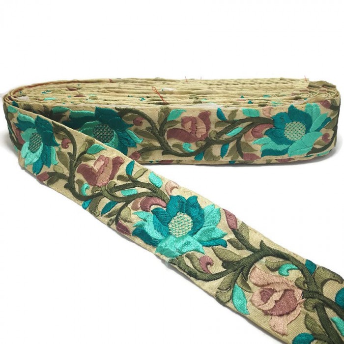 Embroidery Turquoise Lily silk border - 45 mm Babachic by Moodywood