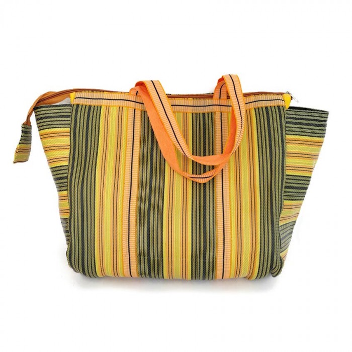 Sac a courses raye jaune design et resistant